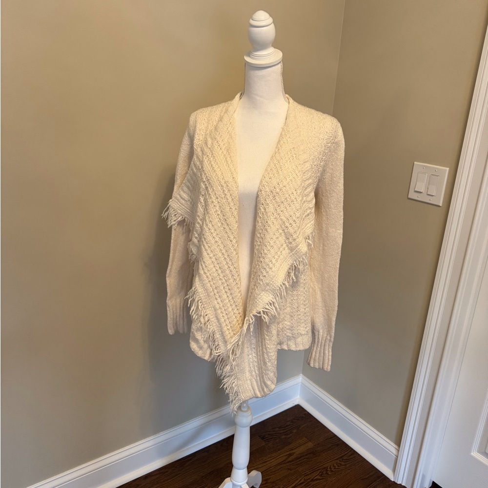 NWOT Thick Cream Fringe Cardigan - Picture 2 of 5